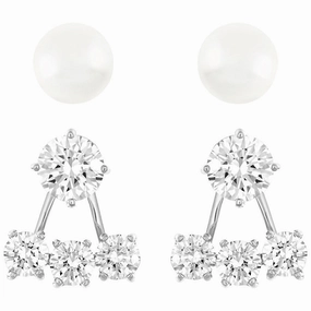 Swarovski Rhodium White Crystal Pearl Attract Earring Set D
