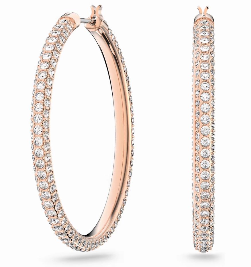 Swarovski Rose Gold Tone Plated White Crystal Hoop Earrings