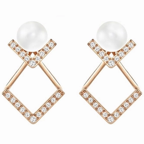 Swarovski Rose Gold White Crystal Pearl Edify Earrings D