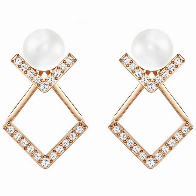 Swarovski Rose Gold White Crystal Pearl Edify Earrings D