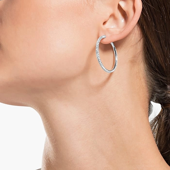 Swarovski Stone Rhodium Plated Hoop Earrings