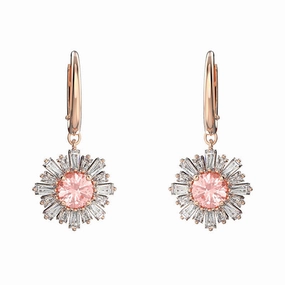 Swarovski Sunshine Rose Gold Tone Plated Pink Crystal Hoop Earrings