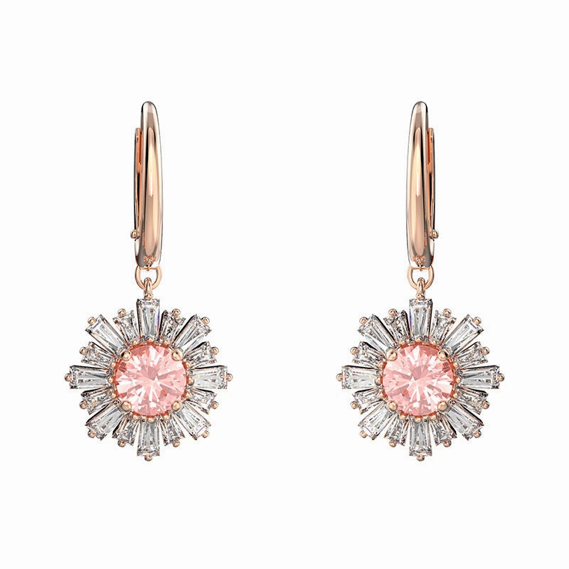 Swarovski Sunshine Rose Gold Tone Plated Pink Crystal Hoop Earrings