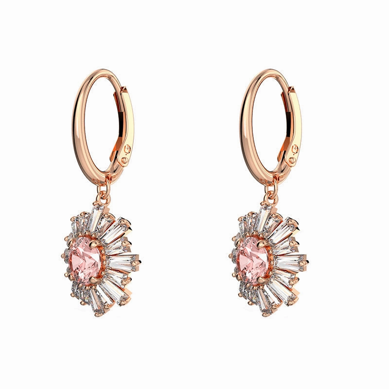Swarovski Sunshine Rose Gold Tone Plated Pink Crystal Hoop Earrings