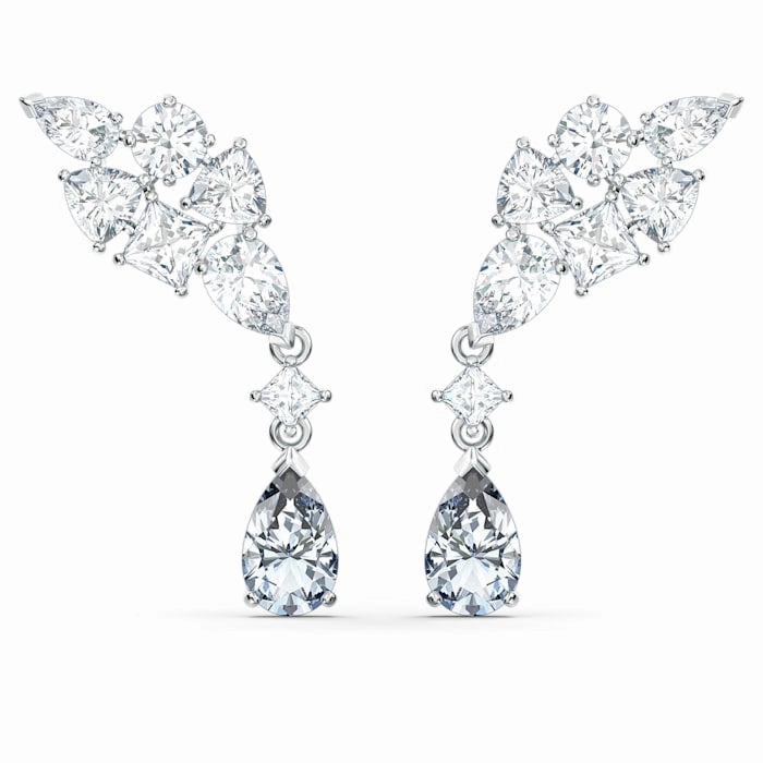 Swarovski Tennis Deluxe Rhodium Plated White Crystal Cluster Earrings D
