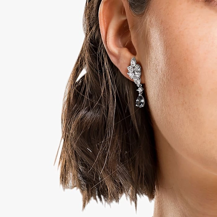 Swarovski Tennis Deluxe Rhodium Plated White Crystal Cluster Earrings D
