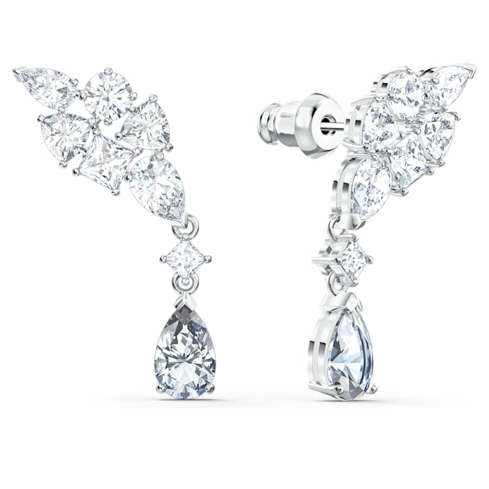 Swarovski Tennis Deluxe Rhodium Plated White Crystal Cluster Earrings D