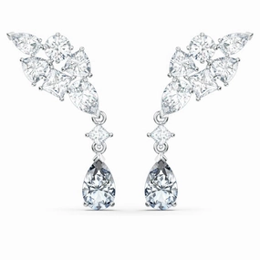 Swarovski Tennis Deluxe Rhodium Plated White Crystal Cluster Earrings D