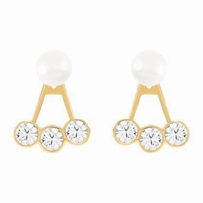 Swarovski Yellow Gold White Crystal Pearl Caress Stud Earrings D