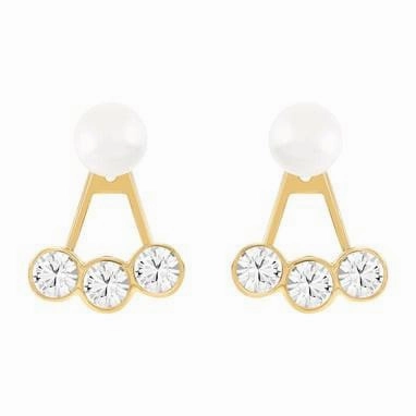 Swarovski Yellow Gold White Crystal Pearl Caress Stud Earrings D