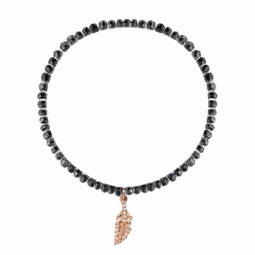 Sylva Rose Gold Plated Sterling Silver Feather Black Bead Bracelet