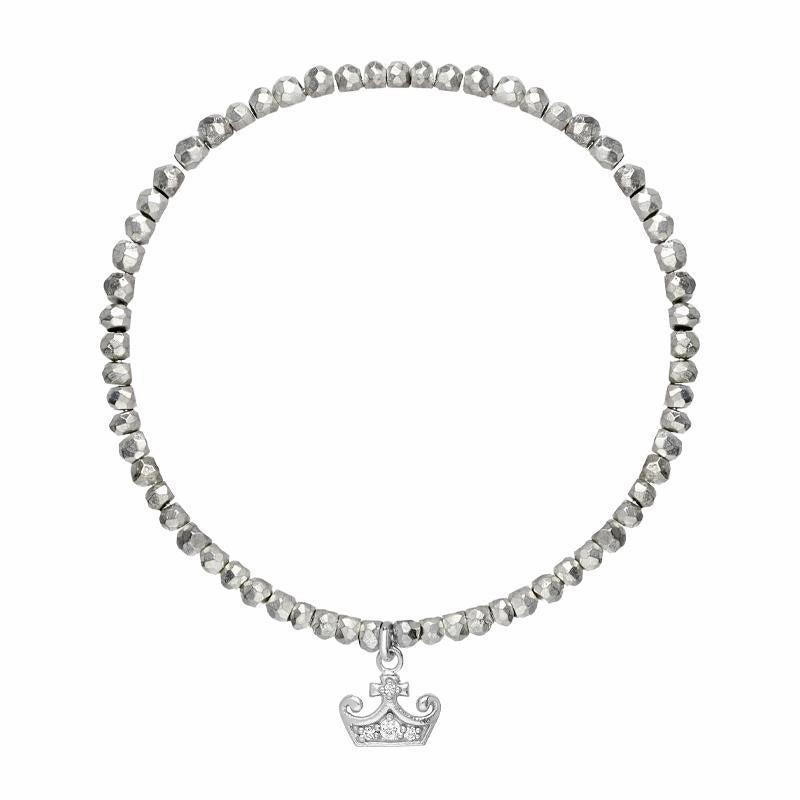 Sylva Sterling Silver Cubic Zirconia Crown Bead Bracelet