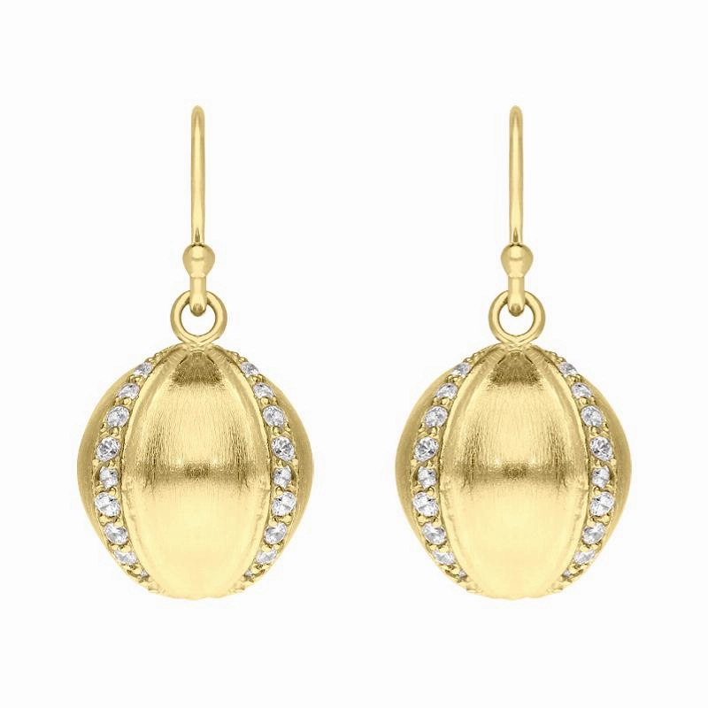 Sylva Yellow Gold Plated Sterling Silver Pave Ball Drop Earrings