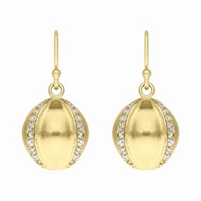 Sylva Yellow Gold Plated Sterling Silver Pave Ball Drop Earrings