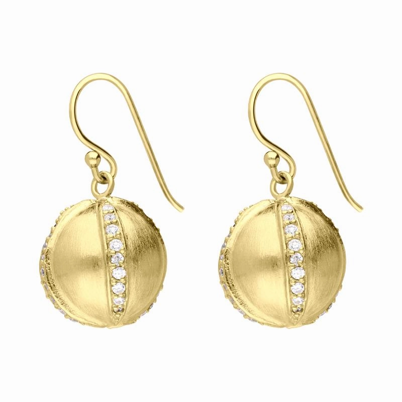 Sylva Yellow Gold Plated Sterling Silver Pave Ball Drop Earrings