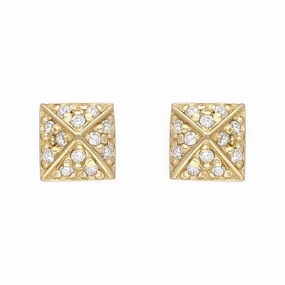Sylva Yellow Gold Sterling Silver Plated Square Sectioned Stud Earrings