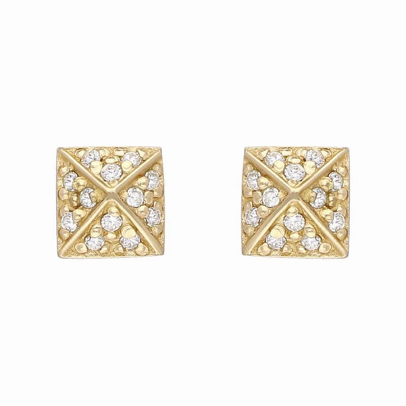Sylva Yellow Gold Sterling Silver Plated Square Sectioned Stud Earrings