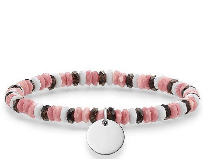 Thomas Sabo Bracelet Love Bridge Smoky Quartz Pink Jasper White Agate Silver 16.5cm D