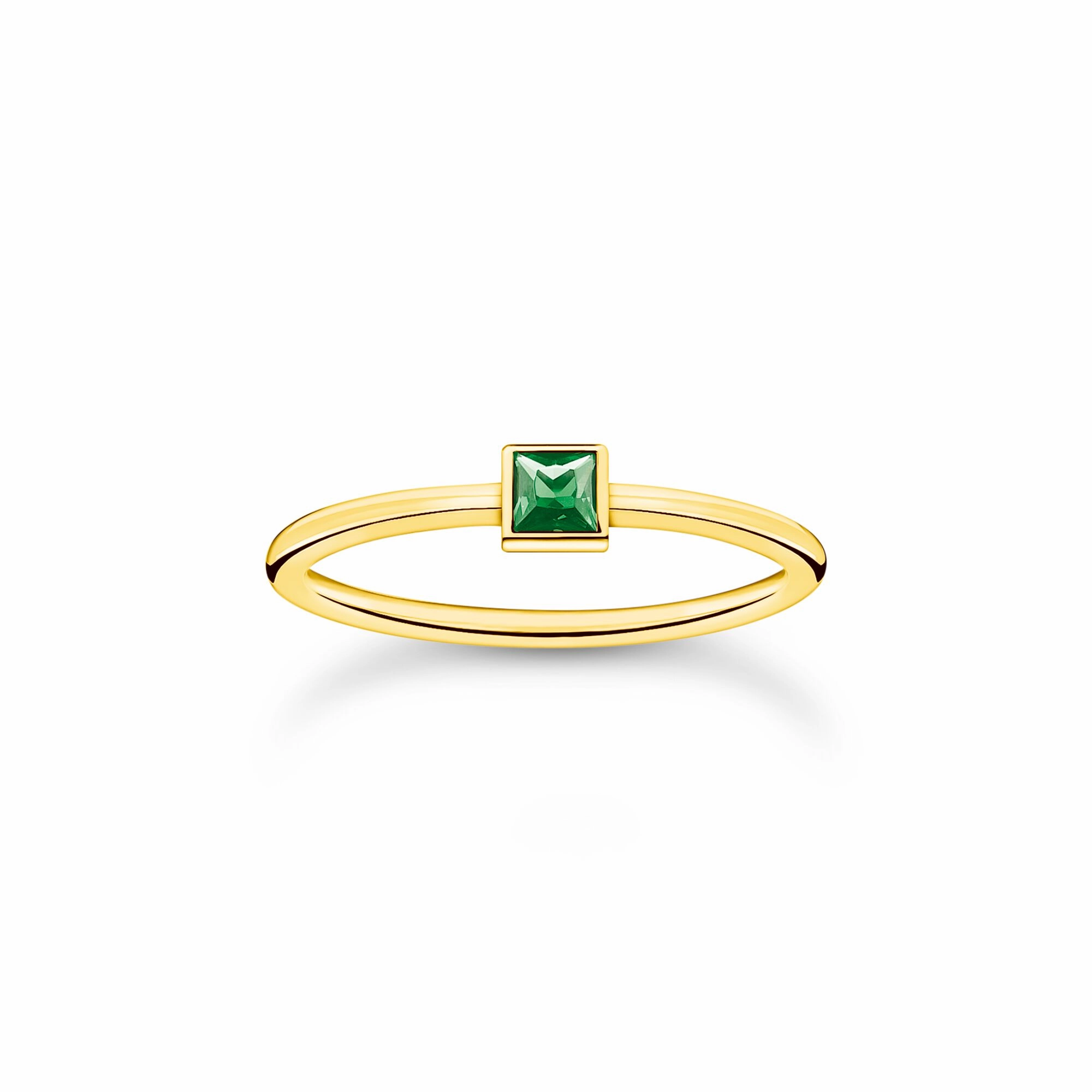 Thomas Sabo Charm Club Gold Plated Sterling Silver Green Stone Ring D