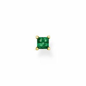 Thomas Sabo Charm Club Gold Plated Sterling Silver Green Stone Single Stud Earring