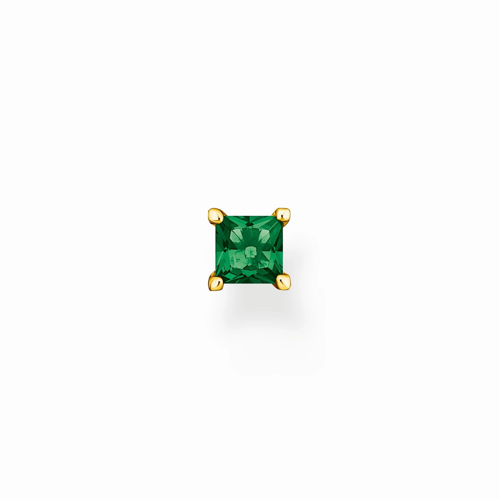 Thomas Sabo Charm Club Gold Plated Sterling Silver Green Stone Single Stud Earring