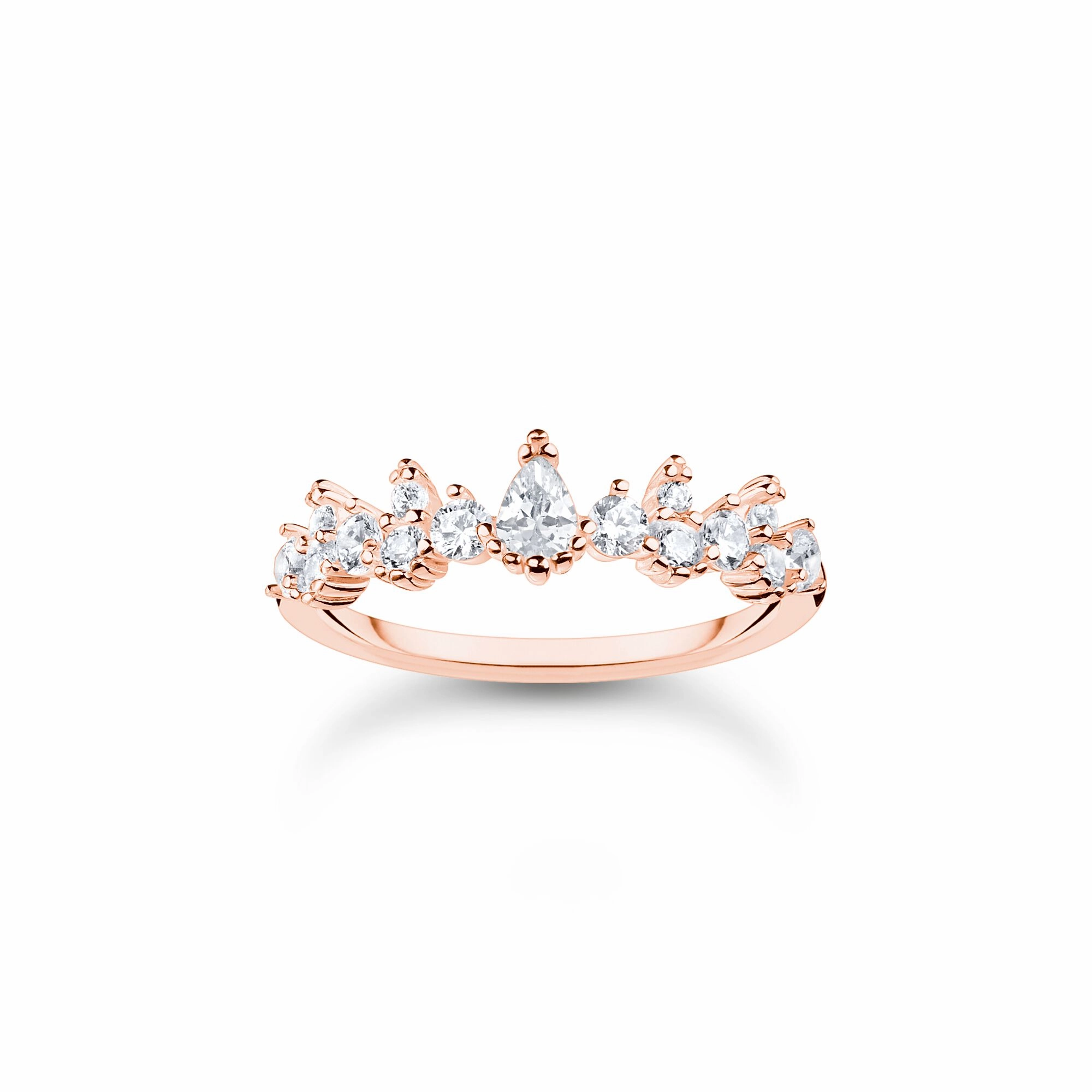 Thomas Sabo Charm Club Rose Gold Plated Sterling Silver Ice Crystals Ring