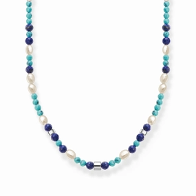 Thomas Sabo Charm Club Sterling Silver Blue Stones And Pearls Necklace