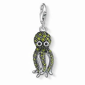 Thomas Sabo Charm Club Sterling Silver Green Black Zirconia Octopus Charm