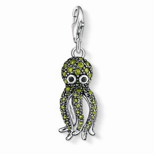 Thomas Sabo Charm Club Sterling Silver Green Black Zirconia Octopus Charm