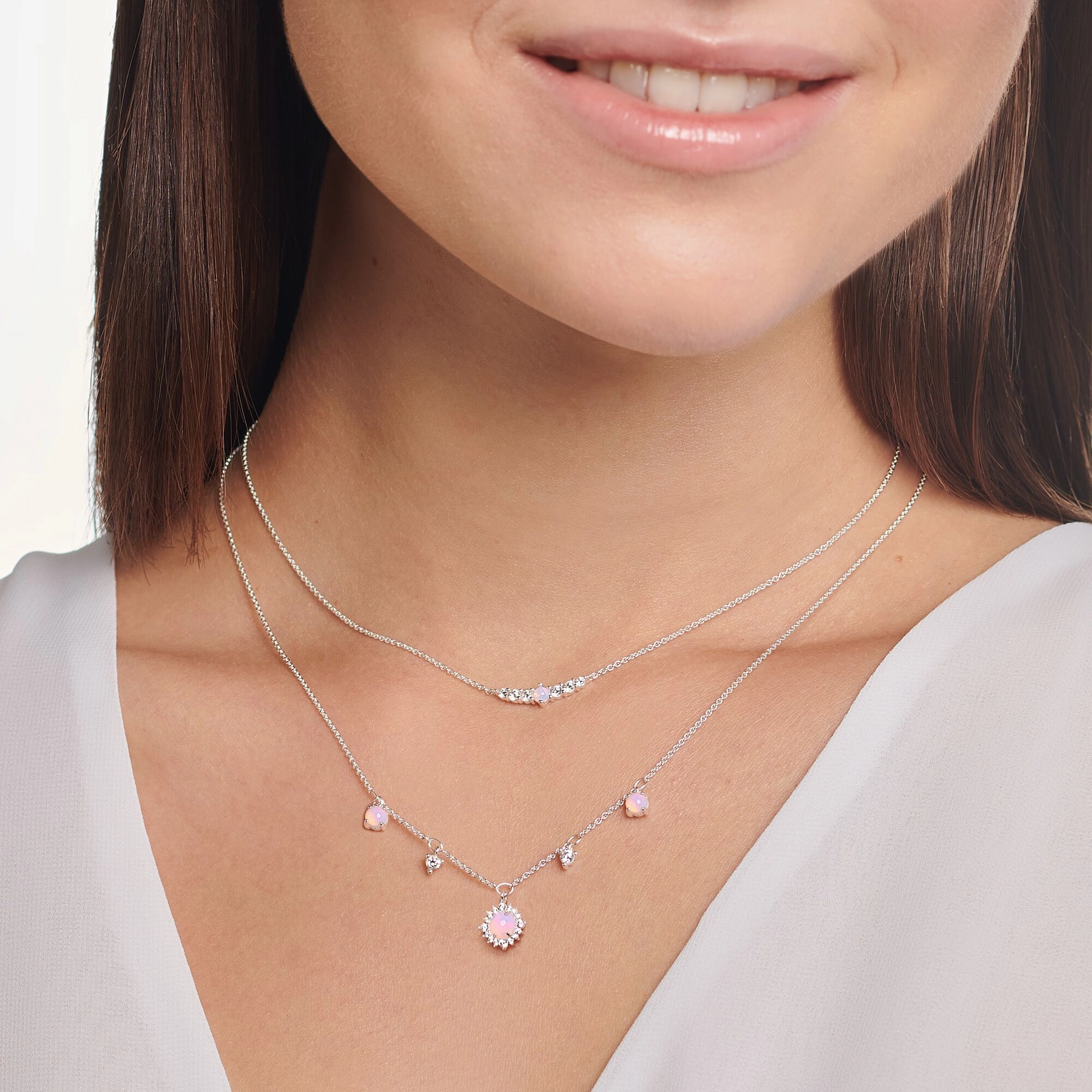 Thomas Sabo Charm Club Sterling Silver White CZ Pink Vintage Necklace