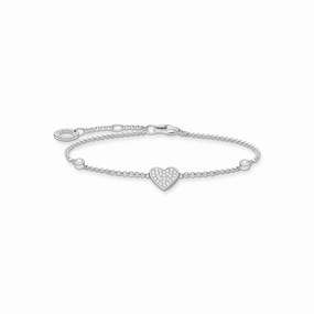 Thomas Sabo Charm Club Sterling Silver White Zirconia Heart Bracelet