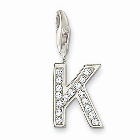 Thomas Sabo Charm Club Sterling Silver White Zirconia Letter K Charm