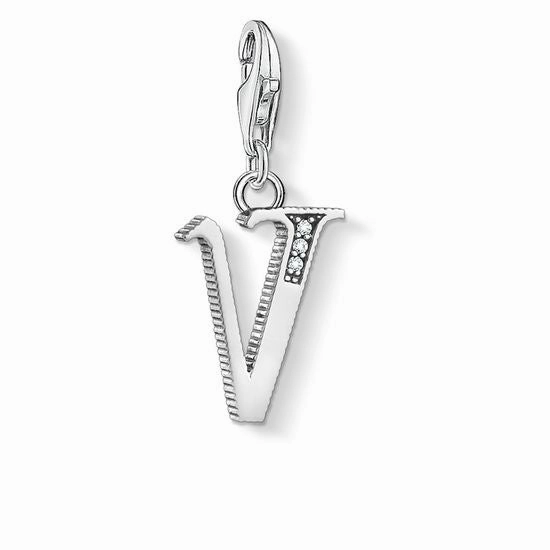 Thomas Sabo Charm Club Sterling Silver White Zirconia Letter V Charm D