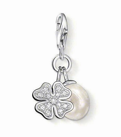 Thomas Sabo Charm Club Sterling Silver Zirconia Cloverleaf With Pearl Charm
