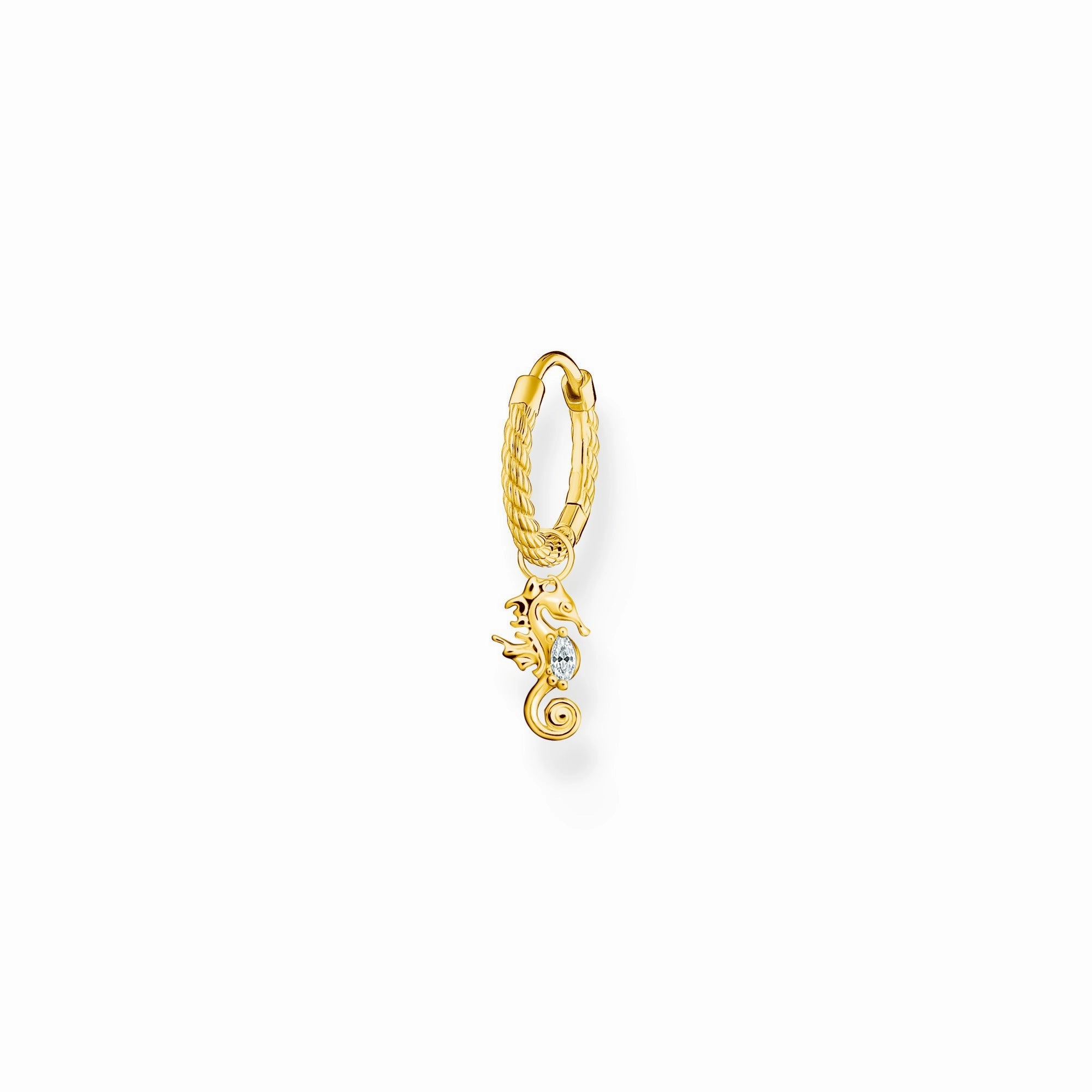 Thomas Sabo Charm Club Yellow Gold Plated Sterling Silver Seahorse Hoop Earring D