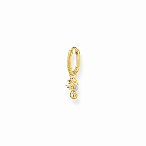 Thomas Sabo Charm Club Yellow Gold Plated Sterling Silver Seahorse Hoop Earring D
