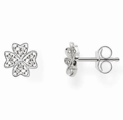 Thomas Sabo Earrings Glam & Soul Cloverleaf White Zirconia Pave Silver D