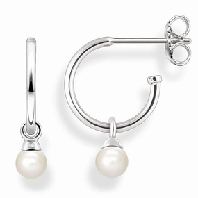 Thomas Sabo Glam And Soul Silver Pearl Hinged Hoop Earrings
