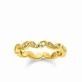 Thomas Sabo Glam And Soul Silver Yellow Gold Diamond Leaves Ring D