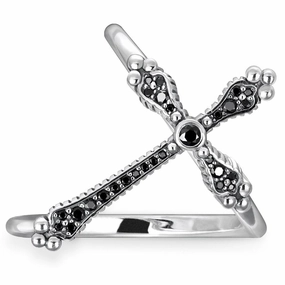 Thomas Sabo Glam And Soul Sterling Silver Black Zirconia Royalty Cross Ring