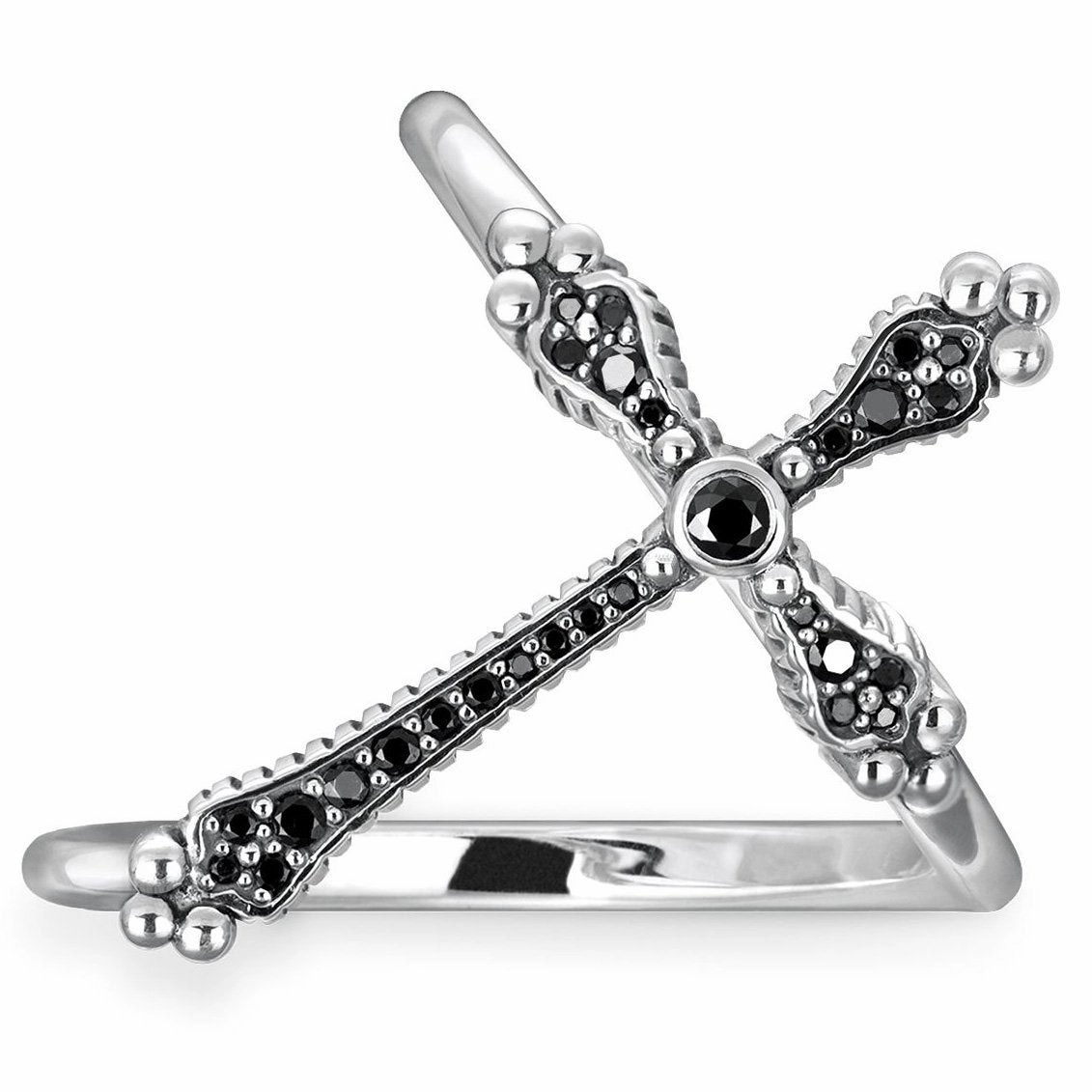 Thomas Sabo Glam And Soul Sterling Silver Black Zirconia Royalty Cross Ring