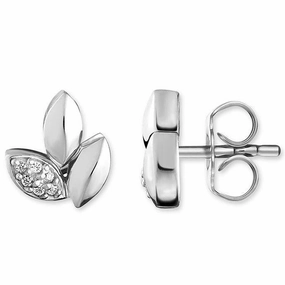 Thomas Sabo Glam And Soul Sterling Silver White Diamond Leaves Stud Earrings D