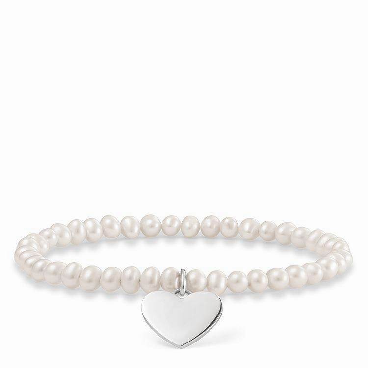 Thomas Sabo Love Bridge Sterling Silver Freshwater Pearl Heart Bracelet 16.5cm D