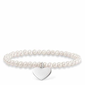 Thomas Sabo Love Bridge Sterling Silver Freshwater Pearl Heart Bracelet 17cm