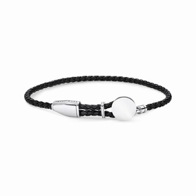 Thomas Sabo Rebel At Heart Sterling Silver Disc Black Braided Bracelet