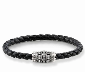 Thomas Sabo Rebel At Heart Sterling Silver Leather Skulls Bracelet