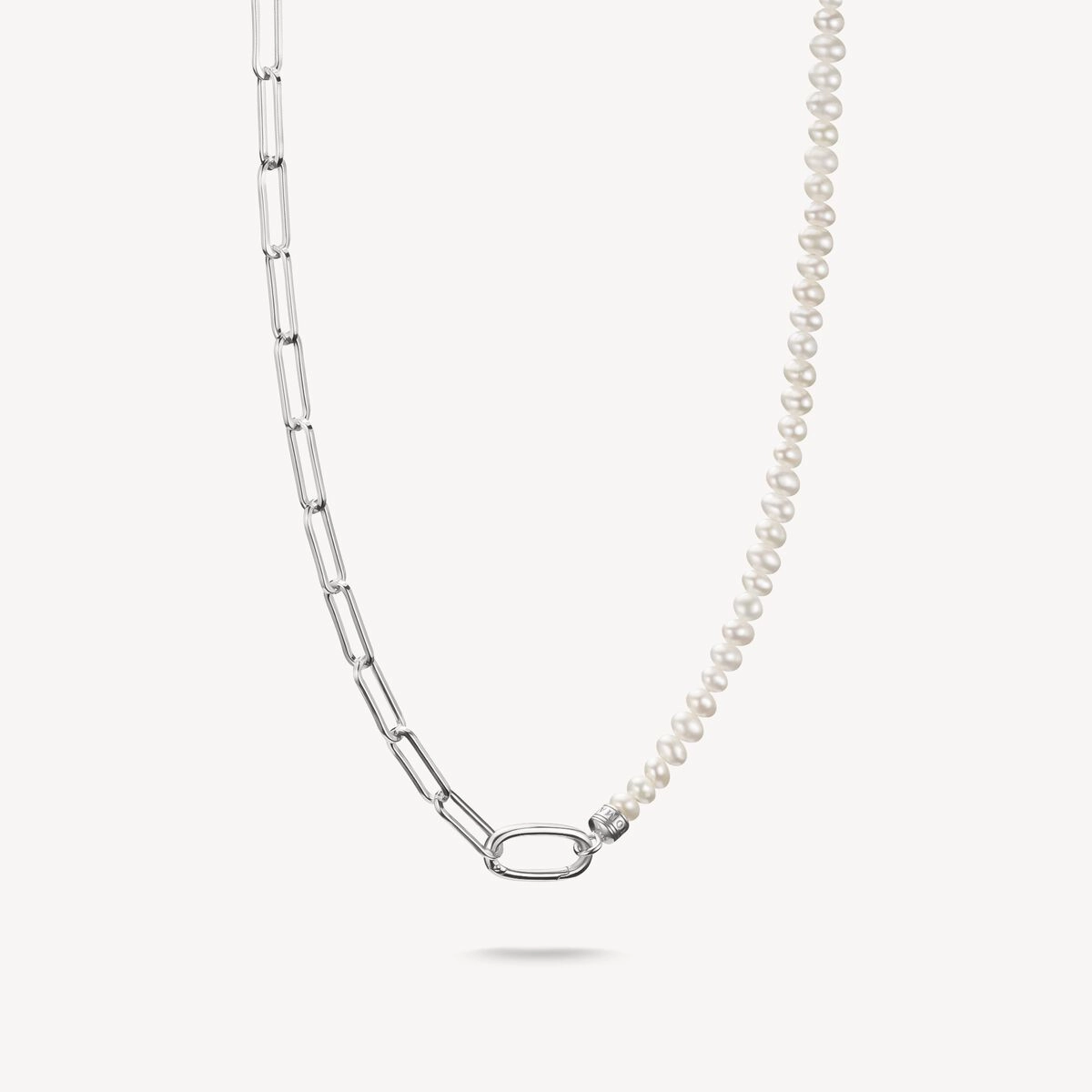 Thomas Sabo Sterling Silver Paperclip and Pearls Connect Link Necklace
