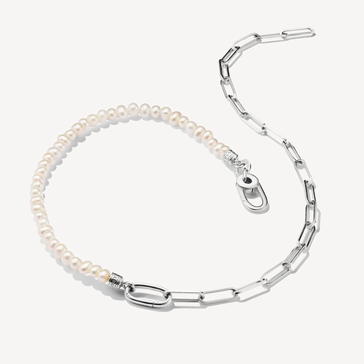 Thomas Sabo Sterling Silver Paperclip and Pearls Connect Link Necklace