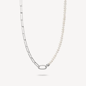 Thomas Sabo Sterling Silver Paperclip and Pearls Connect Link Necklace
