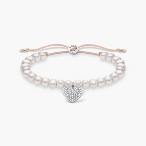 Thomas Sabo Sterling Silver Pearl Pave Heart Bracelet